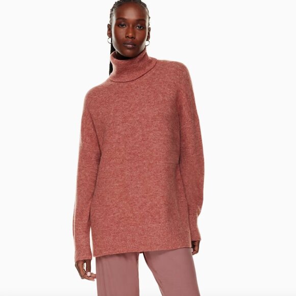 Aritzia Group Babaton Merino Turtleneck sweater medium pink relaxed stretch soft - Picture 1 of 8
